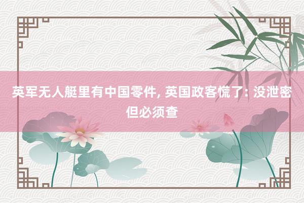 英军无人艇里有中国零件, 英国政客慌了: 没泄密但必须查