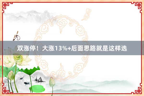 双涨停！大涨13%+后面思路就是这样选