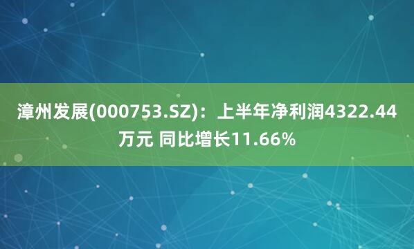 漳州发展(000753.SZ)：上半年净利润4322.44万元 同比增长11.66%