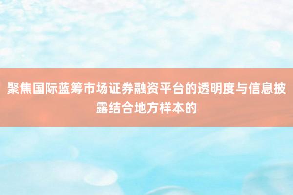 聚焦国际蓝筹市场证券融资平台的透明度与信息披露结合地方样本的