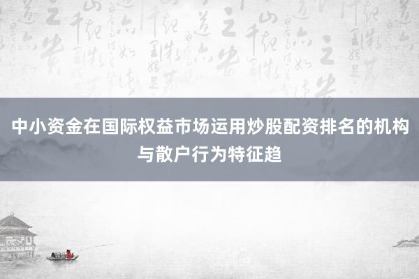 中小资金在国际权益市场运用炒股配资排名的机构与散户行为特征趋
