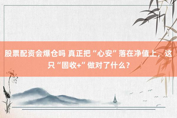 股票配资会爆仓吗 真正把“心安”落在净值上，这只“固收+”做对了什么？