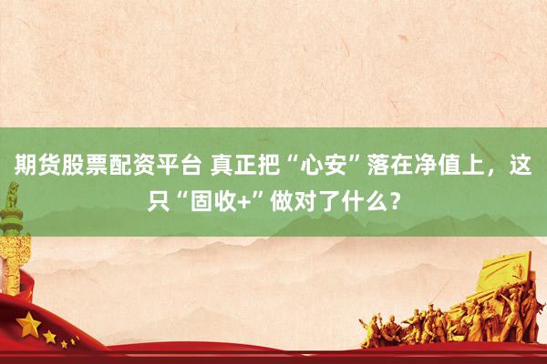 期货股票配资平台 真正把“心安”落在净值上，这只“固收+”做对了什么？