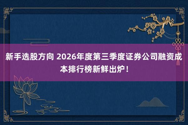 新手选股方向 2026年度第三季度证券公司融资成本排行榜新鲜出炉！